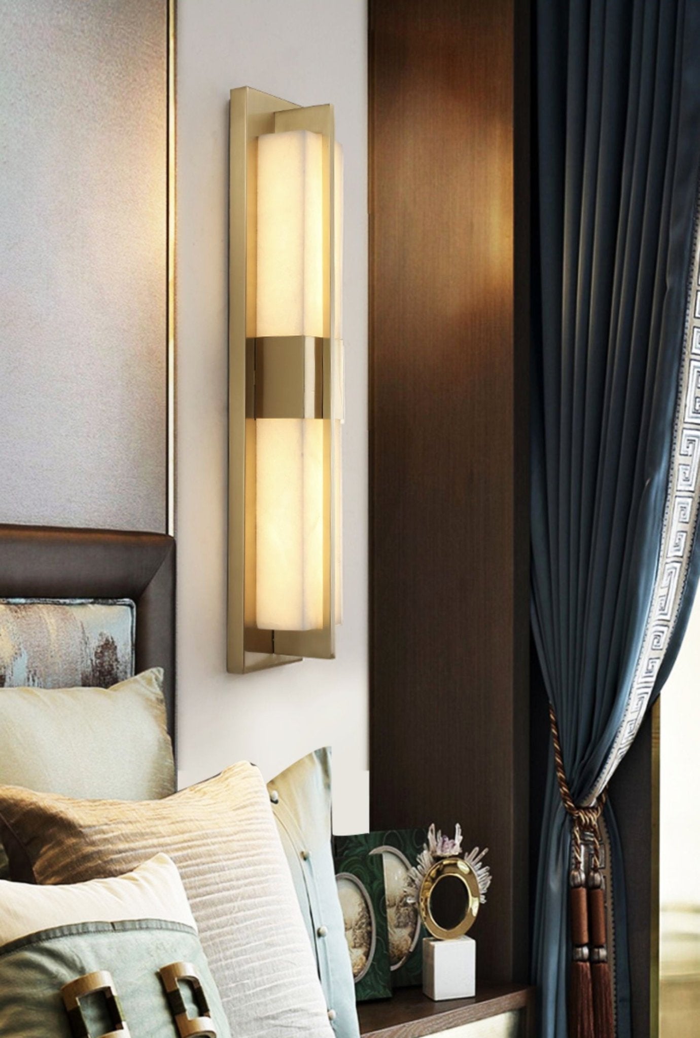 Modern Rectangular Alabaster Wall Sconce Brass Indoor LED Vanity Light Fixture