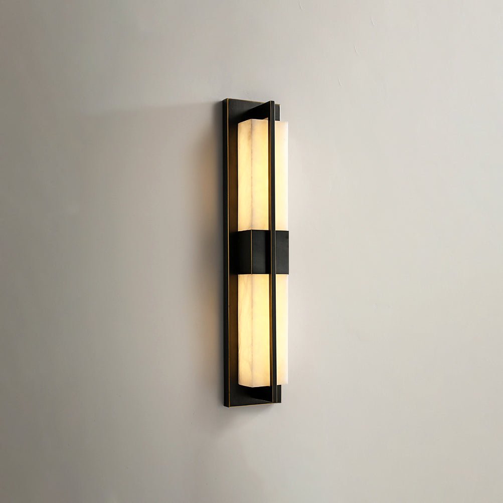 Modern Rectangular Alabaster Wall Sconce Brass Indoor LED Vanity Light Fixture