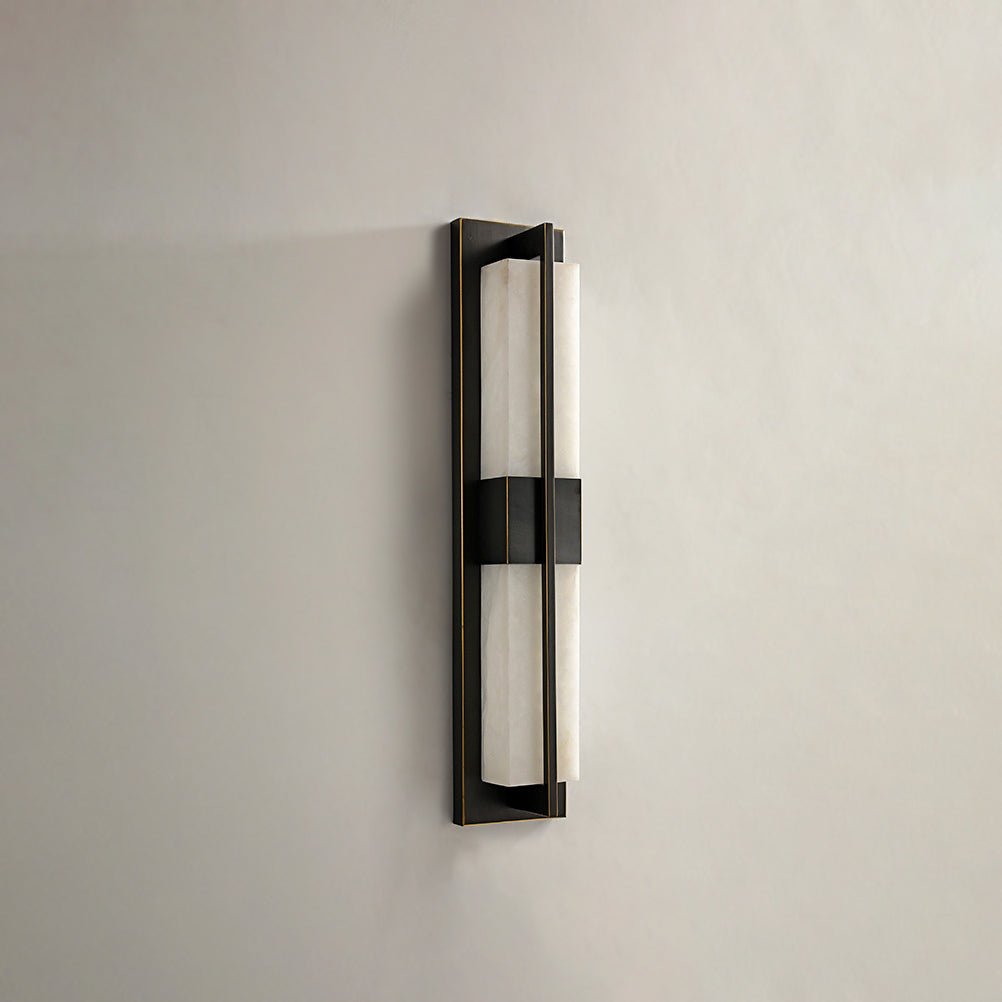 Modern Rectangular Alabaster Wall Sconce Brass Indoor LED Vanity Light Fixture