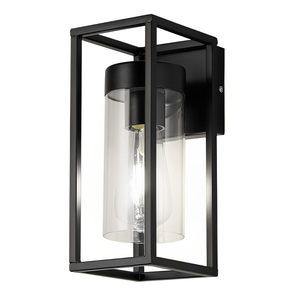 Modern Rectangular Black Metal and Glass Industrial Wall Sconce for Bedroom and Hallway