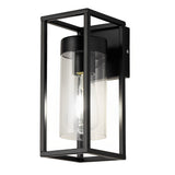 Modern Rectangular Black Metal and Glass Industrial Wall Sconce for Bedroom and Hallway