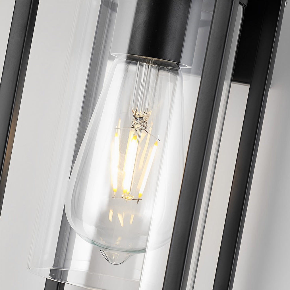 Modern Rectangular Black Metal and Glass Industrial Wall Sconce for Bedroom and Hallway