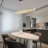 Modern Rectangular Crystal LED Chandelier Luxury Linear Pendant Light with 3 Step Dimming