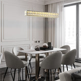 Modern Rectangular Crystal LED Chandelier Luxury Linear Pendant Light with 3 Step Dimming