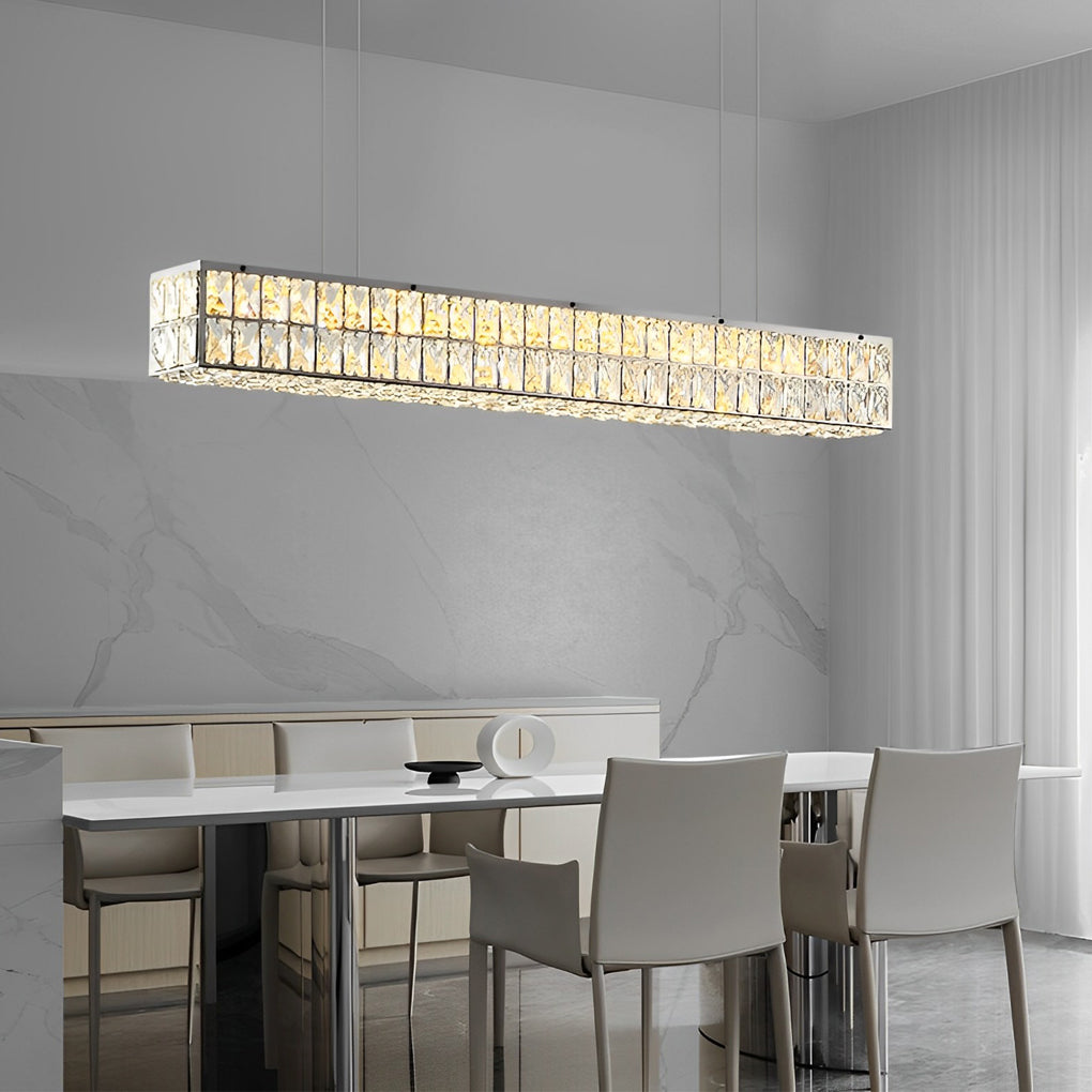 Modern Rectangular Crystal LED Chandelier Luxury Linear Pendant Light with 3 Step Dimming