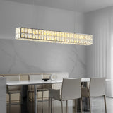 Modern Rectangular Crystal LED Chandelier Luxury Linear Pendant Light with 3 Step Dimming