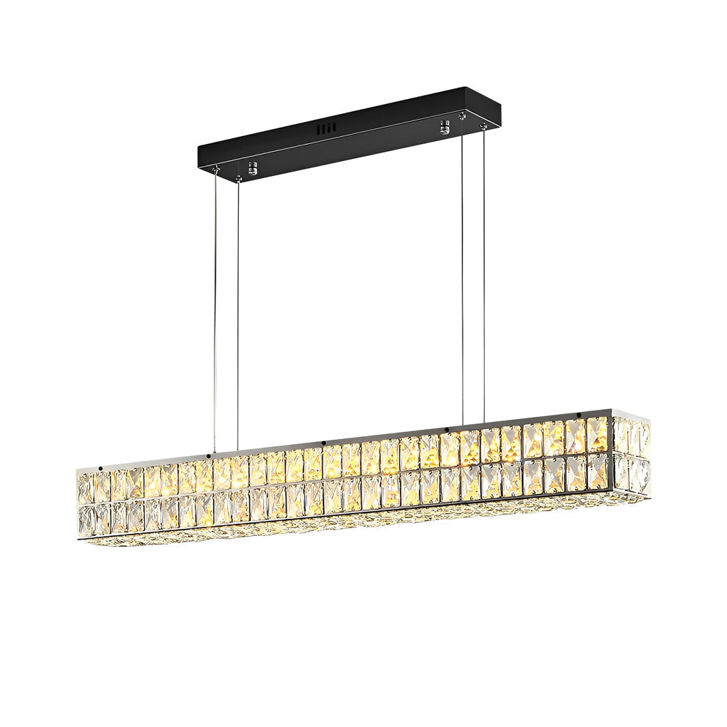 Modern Rectangular Crystal LED Chandelier Luxury Linear Pendant Light with 3 Step Dimming
