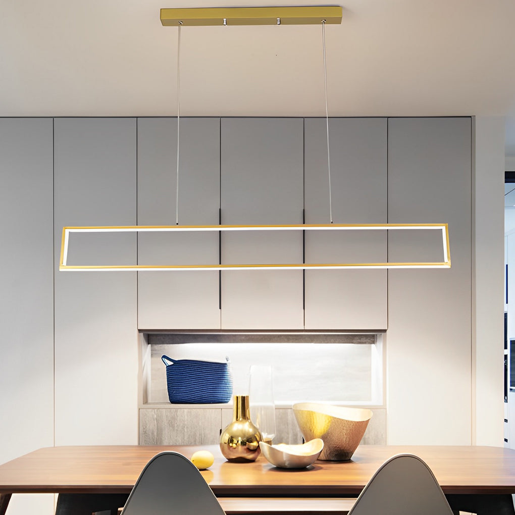 Modern Rectangular Frame LED Pendant Light Minimalist Hanging Chandelier for Dining Room