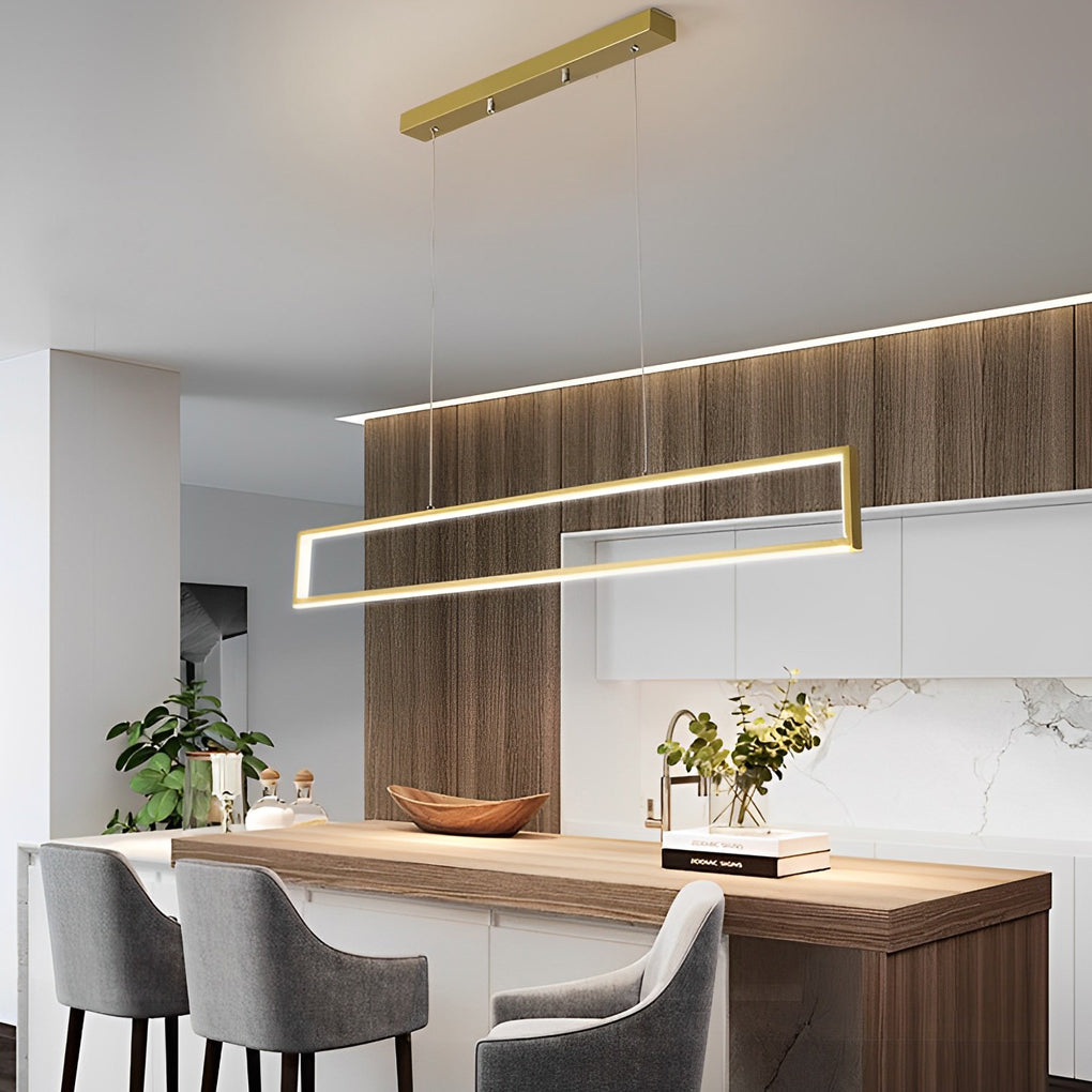 Modern Rectangular Frame LED Pendant Light Minimalist Hanging Chandelier for Dining Room