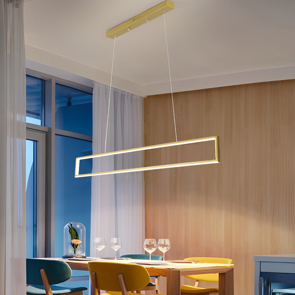 Modern Rectangular Frame LED Pendant Light Minimalist Hanging Chandelier for Dining Room