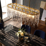 Modern Rectangular Icicle Crystal Glass Chandelier with Brass Finish for Luxury Dining Rooms