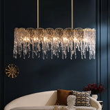 Modern Rectangular Icicle Crystal Glass Chandelier with Brass Finish for Luxury Dining Rooms