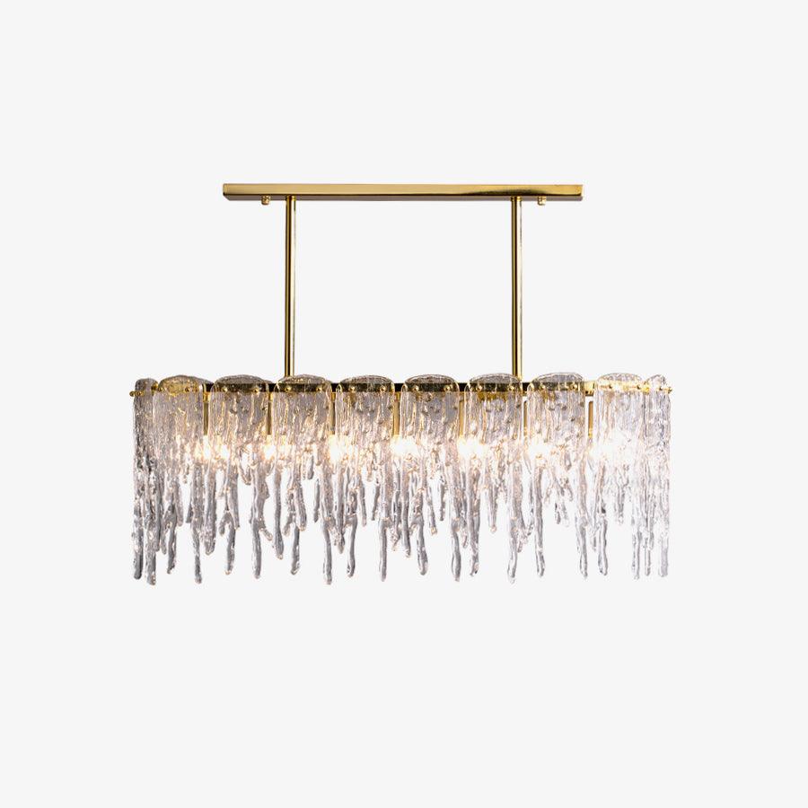 Modern Rectangular Icicle Crystal Glass Chandelier with Brass Finish for Luxury Dining Rooms