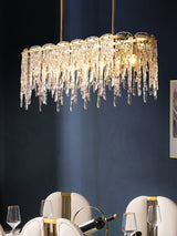 Modern Rectangular Icicle Crystal Glass Chandelier with Brass Finish for Luxury Dining Rooms