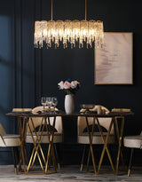 Modern Rectangular Icicle Crystal Glass Chandelier with Brass Finish for Luxury Dining Rooms