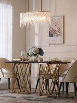 Modern Rectangular Icicle Crystal Glass Chandelier with Brass Finish for Luxury Dining Rooms