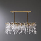 Modern Rectangular Icicle Crystal Glass Chandelier with Brass Finish for Luxury Dining Rooms
