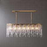 Modern Rectangular Icicle Crystal Glass Chandelier with Brass Finish for Luxury Dining Rooms