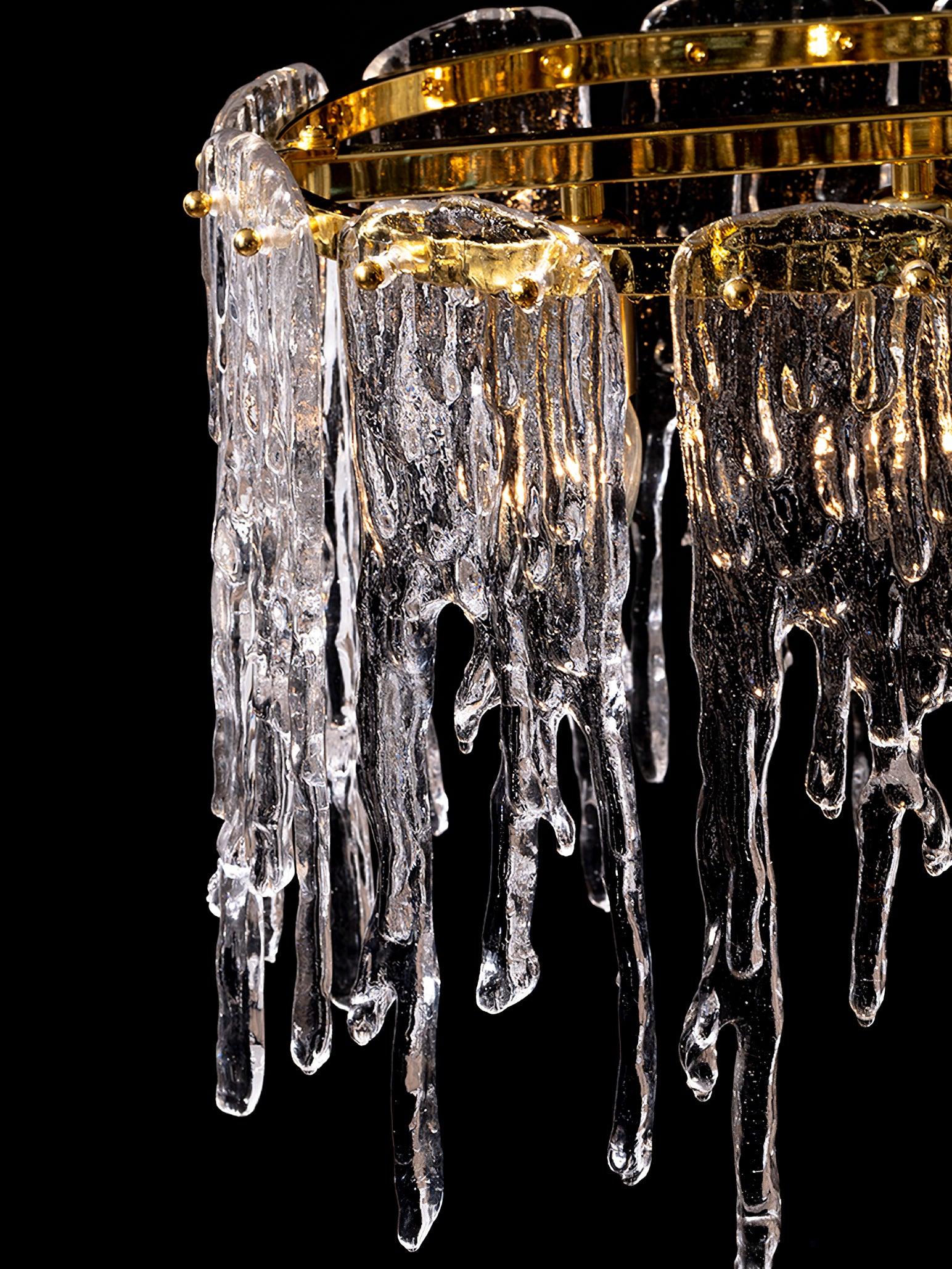 Modern Rectangular Icicle Crystal Glass Chandelier with Brass Finish for Luxury Dining Rooms