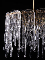 Modern Rectangular Icicle Crystal Glass Chandelier with Brass Finish for Luxury Dining Rooms