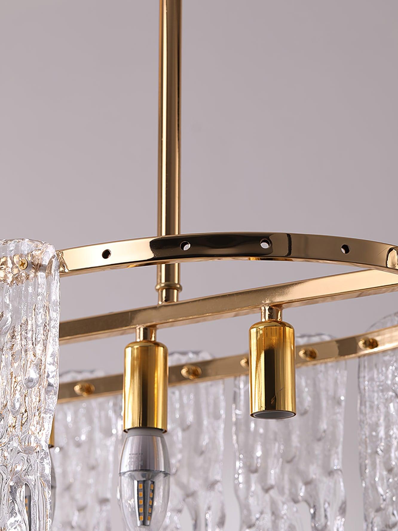 Modern Rectangular Icicle Crystal Glass Chandelier with Brass Finish for Luxury Dining Rooms