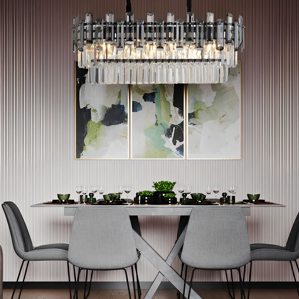 Modern Rectangular LED Crystal Chandelier with 3 Color Dimming for Dining Room