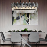Modern Rectangular LED Crystal Chandelier with 3 Color Dimming for Dining Room