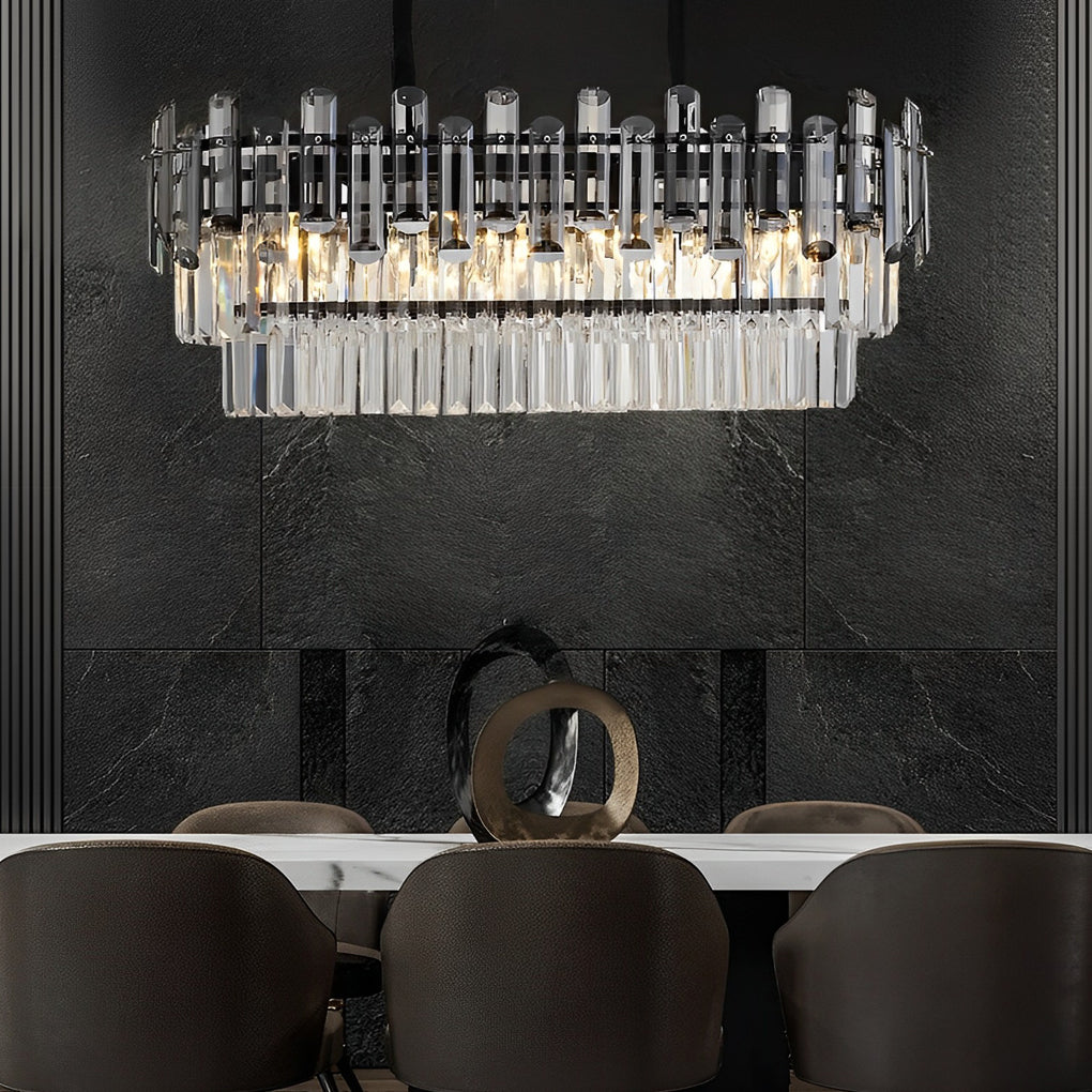 Modern Rectangular LED Crystal Chandelier with 3 Color Dimming for Dining Room