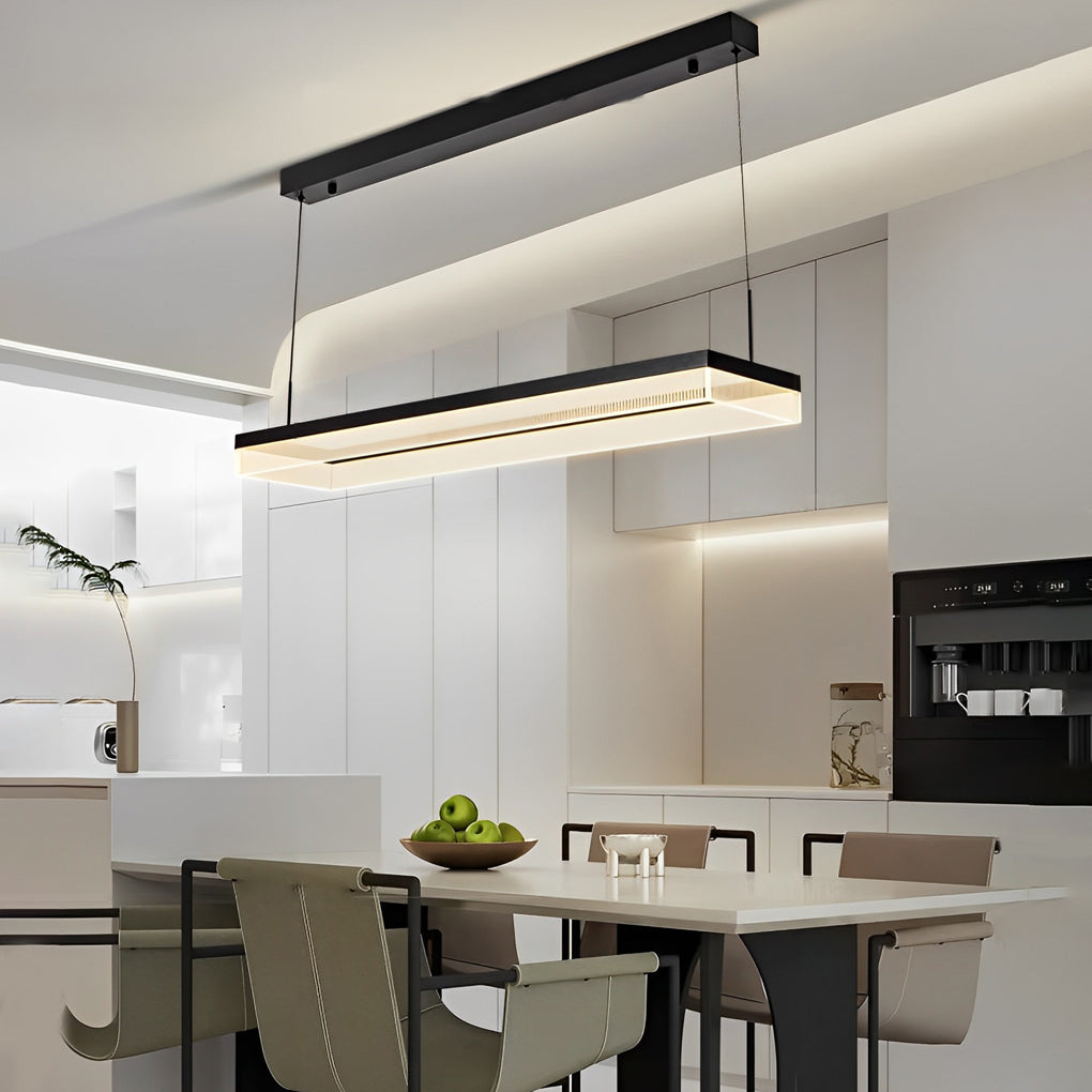 Modern Rectangular LED Dining Room Chandelier Black Pendant Light with Remote Control