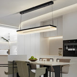Modern Rectangular LED Dining Room Chandelier Black Pendant Light with Remote Control