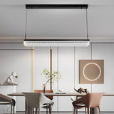 Modern Rectangular LED Dining Room Chandelier Black Pendant Light with Remote Control