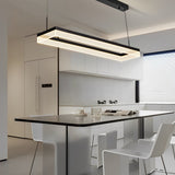 Modern Rectangular LED Dining Room Chandelier Black Pendant Light with Remote Control