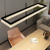 Modern Rectangular LED Dining Room Chandelier Black Pendant Light with Remote Control