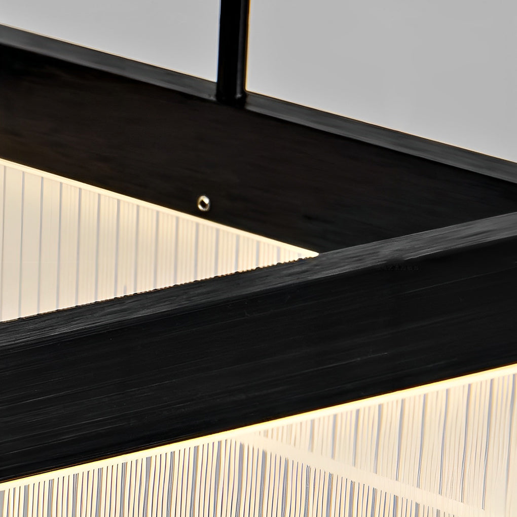 Modern Rectangular LED Dining Room Chandelier Black Pendant Light with Remote Control