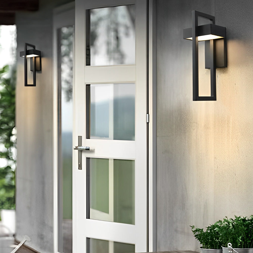 Modern Rectangular LED Outdoor Wall Lamp Waterproof Exterior Sconce in Matte Black Finish
