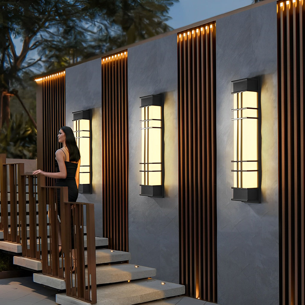 Modern Rectangular LED Outdoor Wall Sconce Waterproof Black Exterior Light Fixture for Yard and Villa