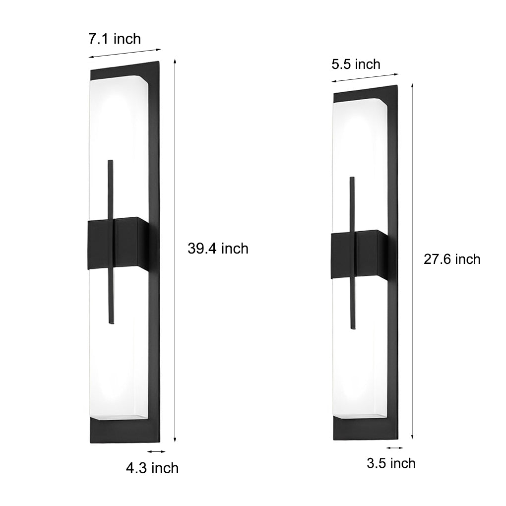Modern Rectangular LED Outdoor Wall Sconce Waterproof Exterior Porch Light in Black