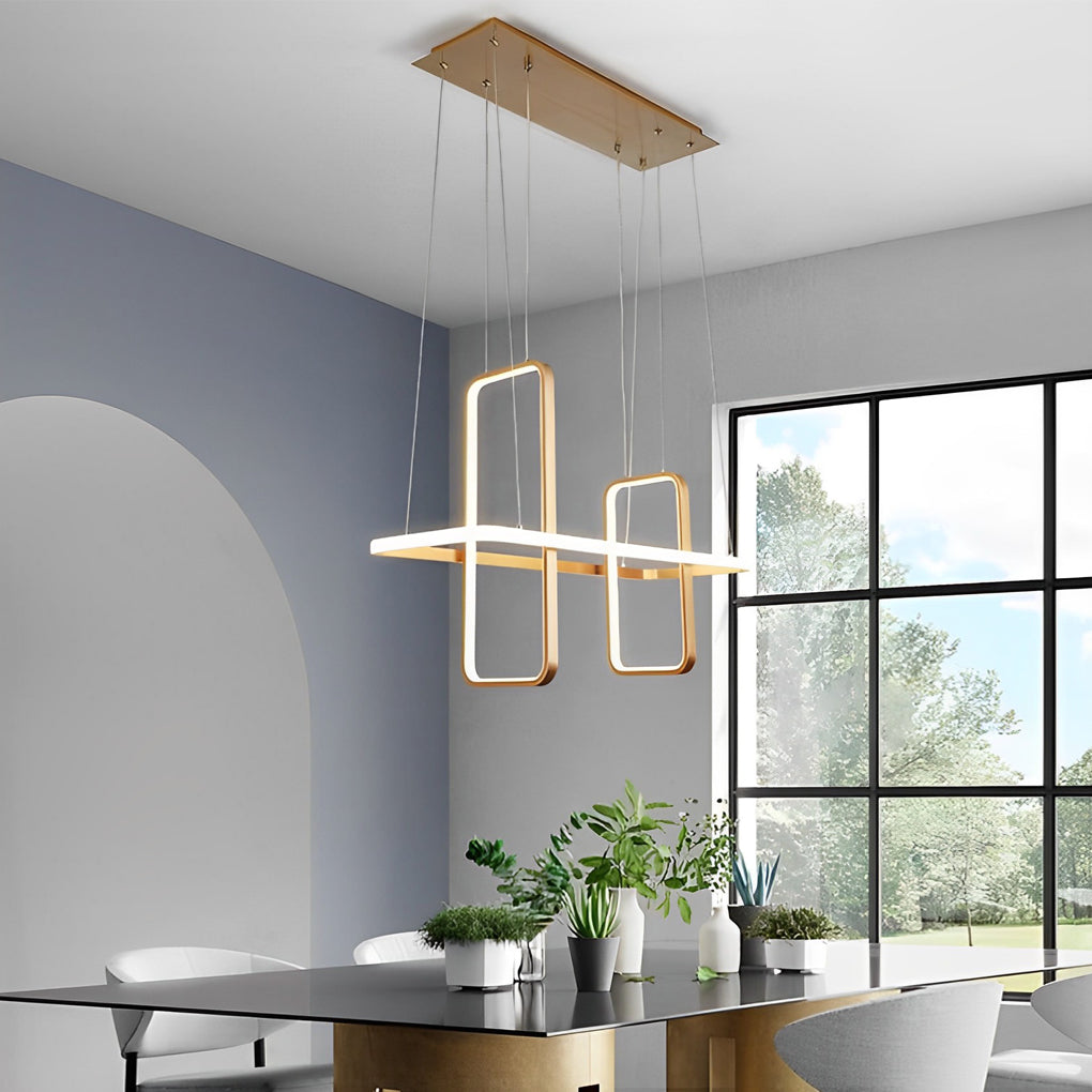 Modern Rectangular LED Pendant Light Fixture for Dining Room Black and Gold Finish