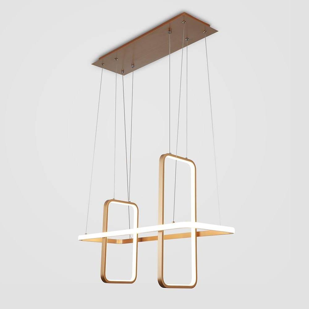 Modern Rectangular LED Pendant Light Fixture for Dining Room Black and Gold Finish