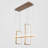 Modern Rectangular LED Pendant Light Fixture for Dining Room Black and Gold Finish