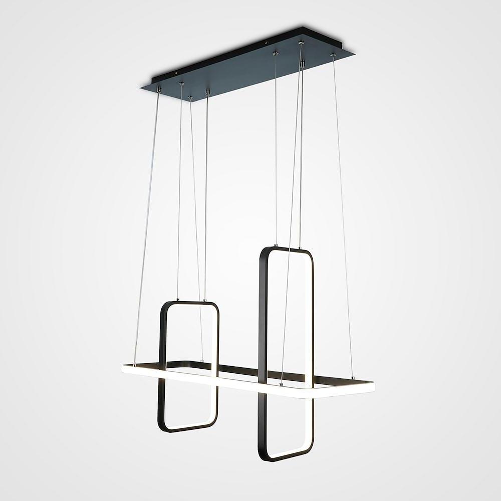 Modern Rectangular LED Pendant Light Fixture for Dining Room Black and Gold Finish