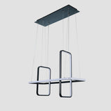Modern Rectangular LED Pendant Light Fixture for Dining Room Black and Gold Finish