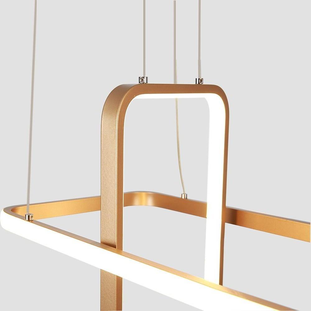 Modern Rectangular LED Pendant Light Fixture for Dining Room Black and Gold Finish