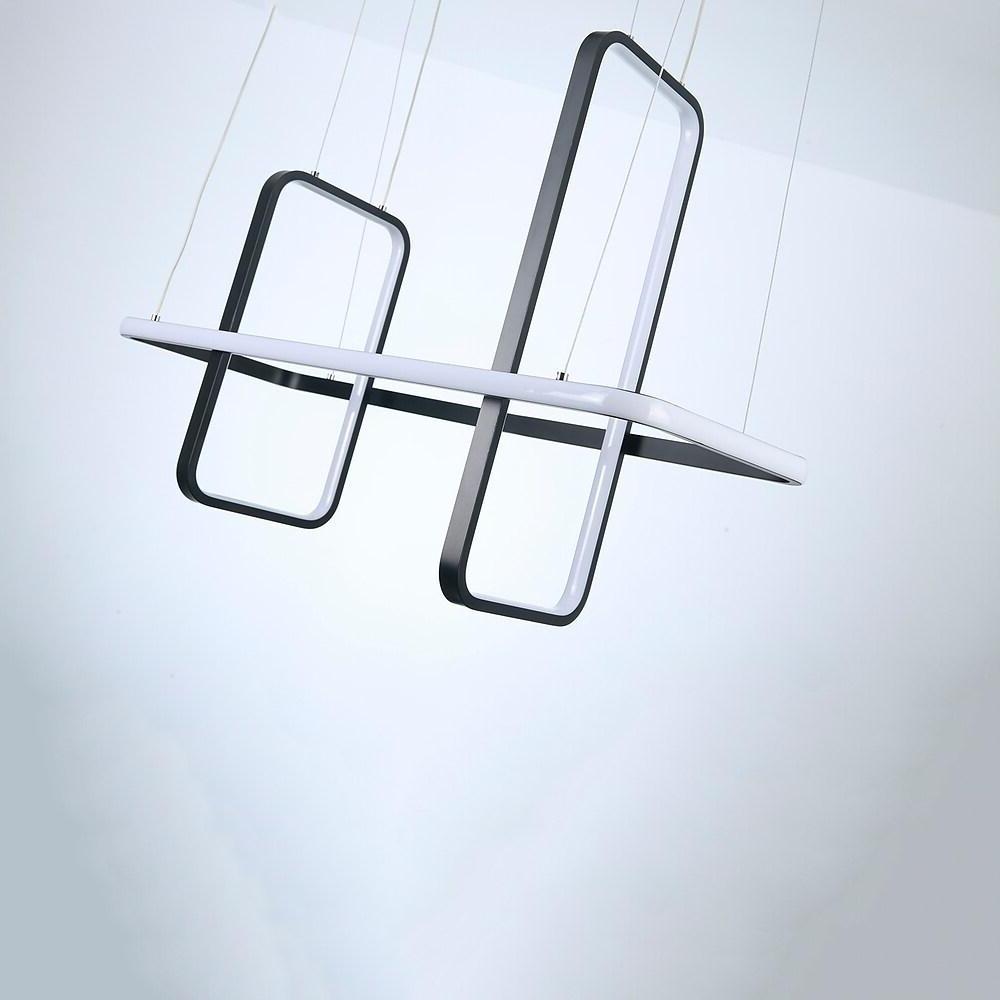 Modern Rectangular LED Pendant Light Fixture for Dining Room Black and Gold Finish
