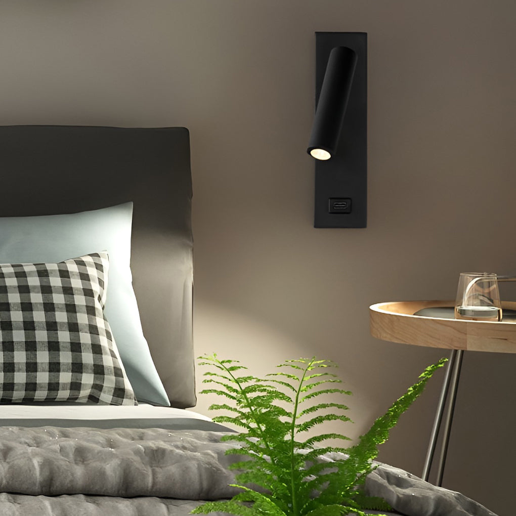 Modern Rectangular LED Wall Sconce with USB Charging Port and Manual Switch Bedside Reading Lamp
