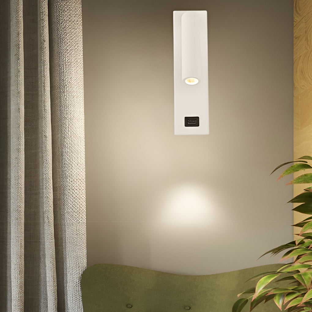 Modern Rectangular LED Wall Sconce with USB Charging Port and Manual Switch Bedside Reading Lamp