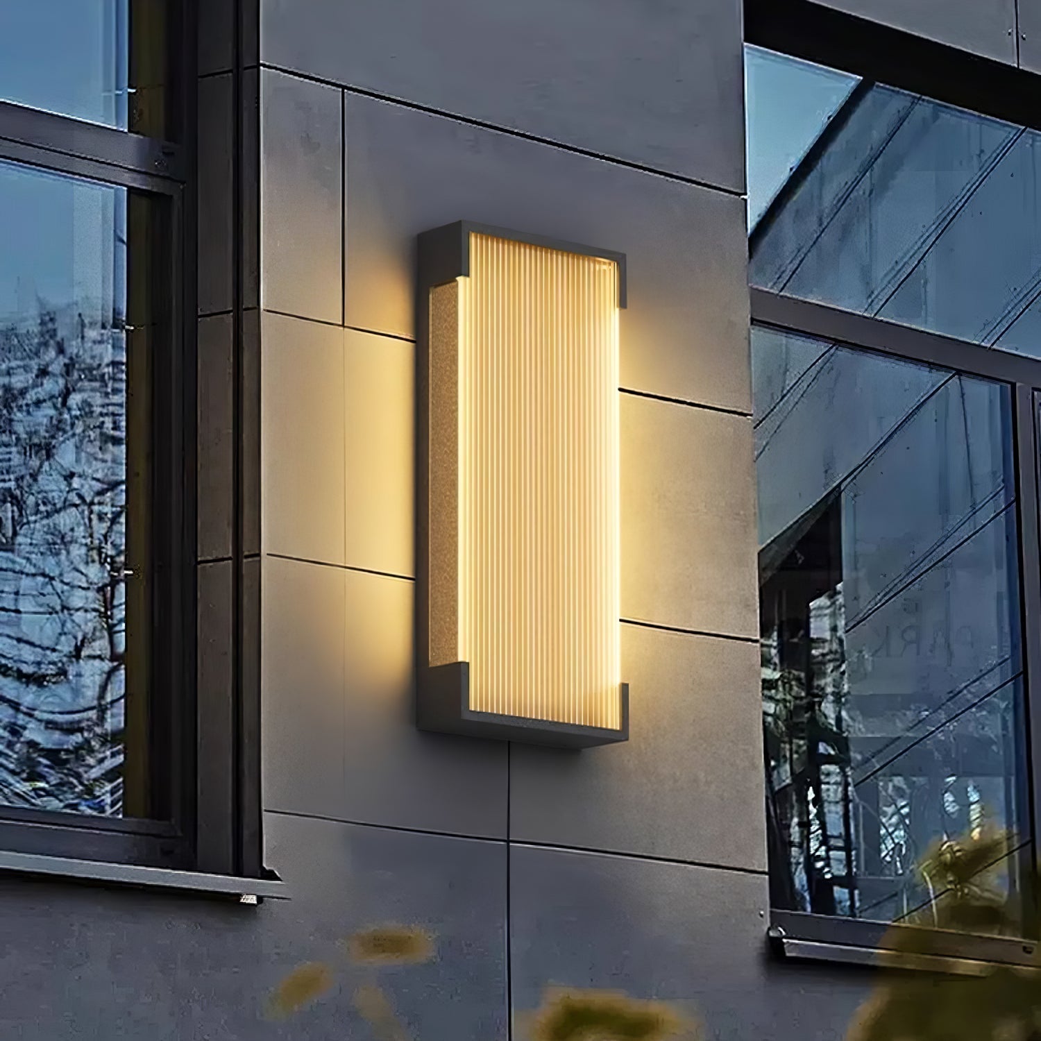 Modern Rectangular Outdoor LED Wall Sconce Waterproof Black Stainless Steel Exterior Light Fixture
