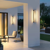Modern Rectangular Outdoor LED Wall Sconce Waterproof Black Stainless Steel Exterior Light Fixture