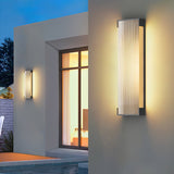 Modern Rectangular Outdoor LED Wall Sconce Waterproof Black Stainless Steel Exterior Light Fixture