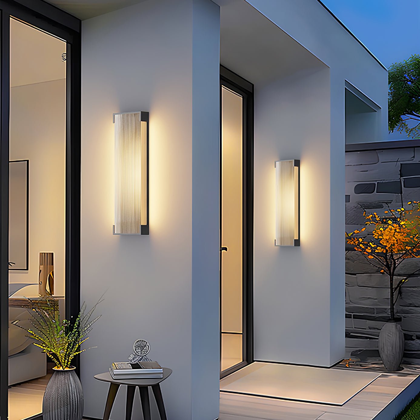 Modern Rectangular Outdoor LED Wall Sconce Waterproof Black Stainless Steel Exterior Light Fixture